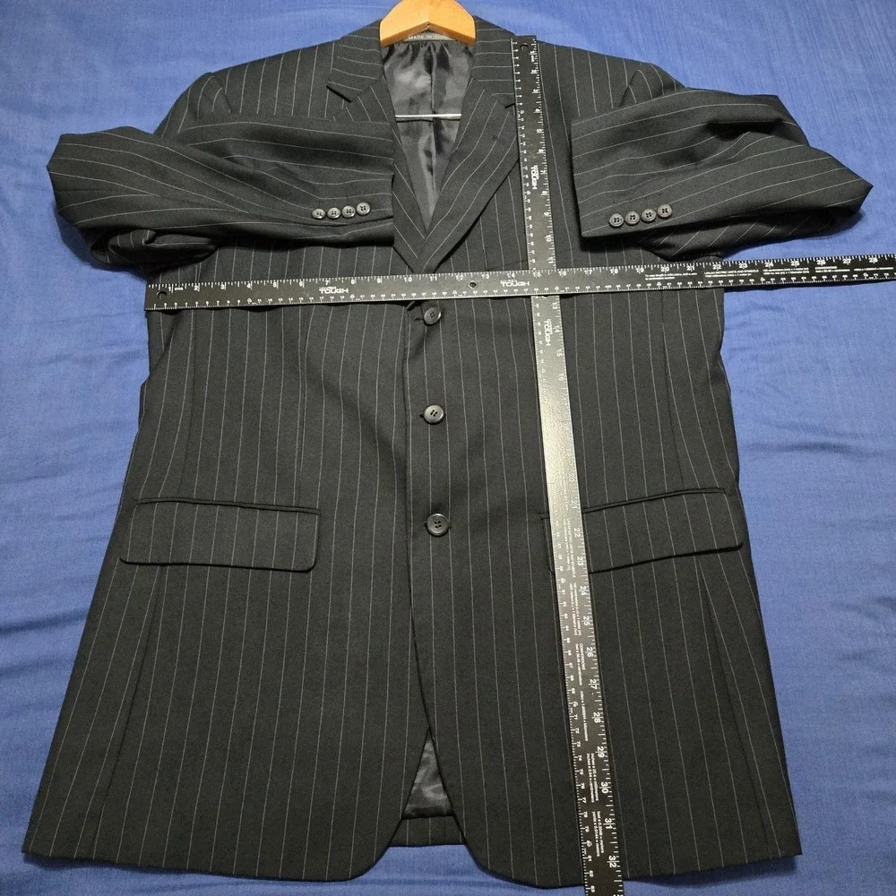 Pedrini Italy Suit Jacket Mens 42R Black Pinstripe Poly‎ Viscose 3 Button Formal